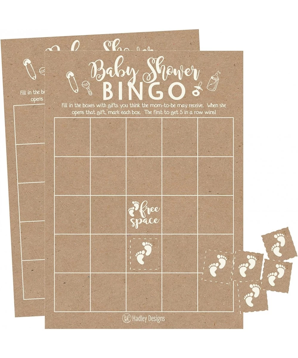 25 Rustic Kraft Bingo Game Cards For Baby Shower- Bulk Blank Bingo Squares- PLUS 25 Pack of Baby Feet Game Chips- Funny Baby ...