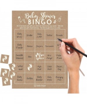 25 Rustic Kraft Bingo Game Cards For Baby Shower- Bulk Blank Bingo Squares- PLUS 25 Pack of Baby Feet Game Chips- Funny Baby ...