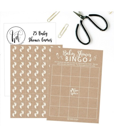 25 Rustic Kraft Bingo Game Cards For Baby Shower- Bulk Blank Bingo Squares- PLUS 25 Pack of Baby Feet Game Chips- Funny Baby ...