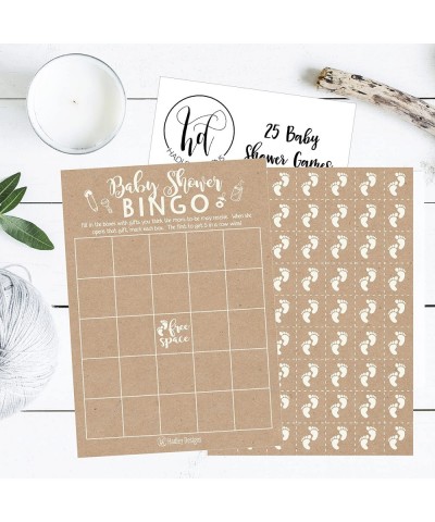 25 Rustic Kraft Bingo Game Cards For Baby Shower- Bulk Blank Bingo Squares- PLUS 25 Pack of Baby Feet Game Chips- Funny Baby ...