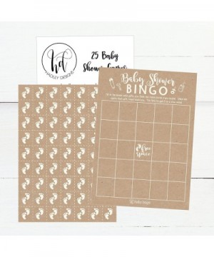 25 Rustic Kraft Bingo Game Cards For Baby Shower- Bulk Blank Bingo Squares- PLUS 25 Pack of Baby Feet Game Chips- Funny Baby ...