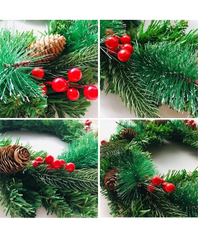 Decorated Artificial Christmas Wreath with Merry Christmas Letters Silver Bristles Cones Red Berries-for Front Door Outdoor H...