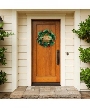 Decorated Artificial Christmas Wreath with Merry Christmas Letters Silver Bristles Cones Red Berries-for Front Door Outdoor H...