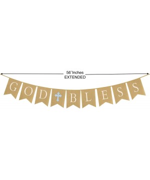 Communion Party Banner- Baptism Christening Decoration- God Bless Banner Blue Cross- Large Size 56"- Premium Burlap Material ...