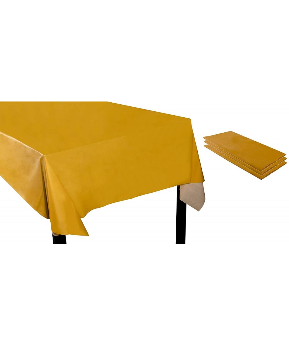 Mustard Yellow Plastic Tablecloth - 3-Pack 54 x 108-Inch Rectangle Disposable Graduation Table Cover- Fits up to 8-Foot Table...