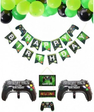 Video Game Party Supplies HAPPY BIRTHDAY Gaming Banner- GAME ON Welcome Hanging Decor and 32 Pcs Gamer Themed Balloons for Ki...