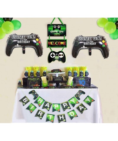 Video Game Party Supplies HAPPY BIRTHDAY Gaming Banner- GAME ON Welcome Hanging Decor and 32 Pcs Gamer Themed Balloons for Ki...