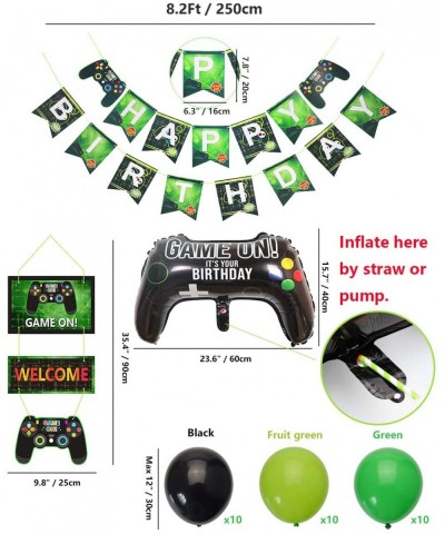 Video Game Party Supplies HAPPY BIRTHDAY Gaming Banner- GAME ON Welcome Hanging Decor and 32 Pcs Gamer Themed Balloons for Ki...