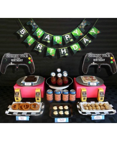 Video Game Party Supplies HAPPY BIRTHDAY Gaming Banner- GAME ON Welcome Hanging Decor and 32 Pcs Gamer Themed Balloons for Ki...