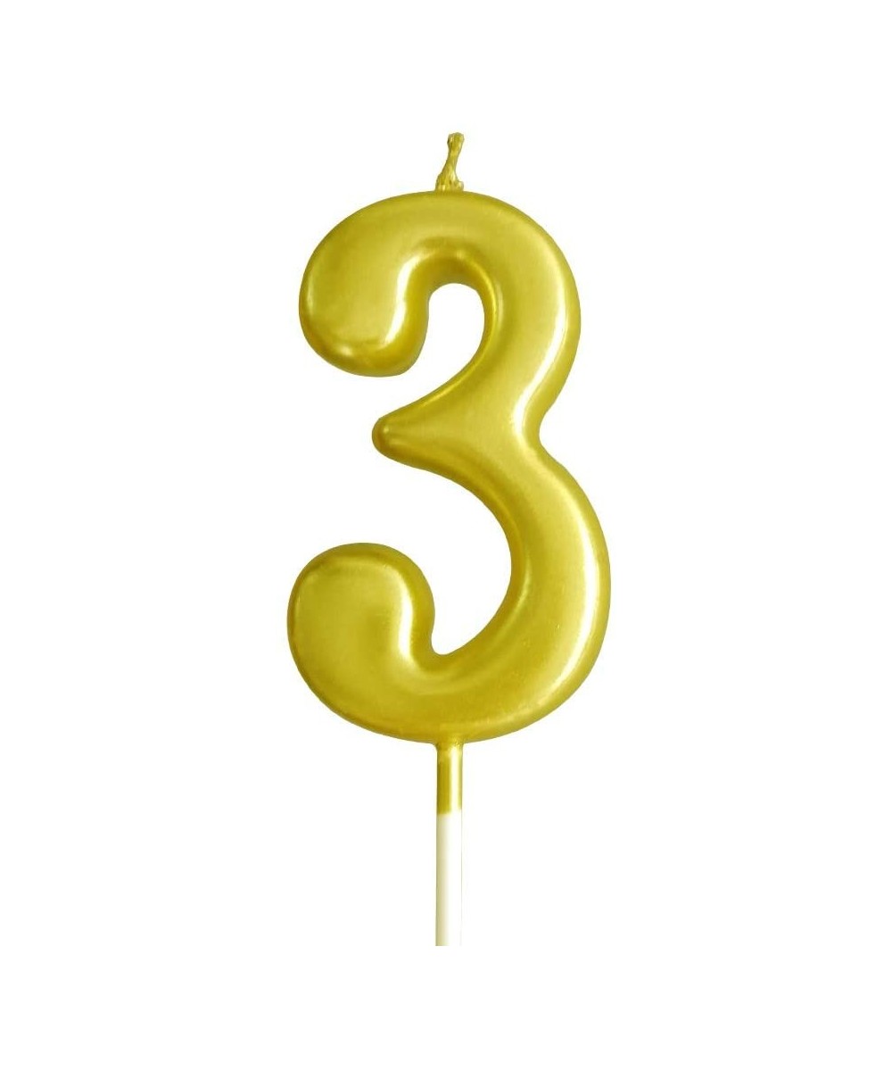 Gold Number Candles Numbers 3rd Three Number 3 Champagne Candle Glitter Happy Birthday Numeral Cake Topper Decoration for Adu...