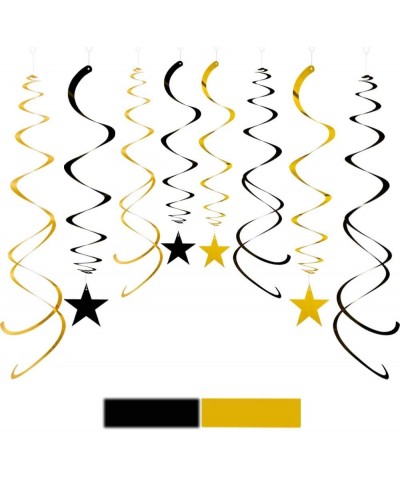 Gold and Black Star Party Swirl Decorations-Foil Ceiling Hanging Party Decorations- Whirls Decorations-Pack of 30 - Star gold...