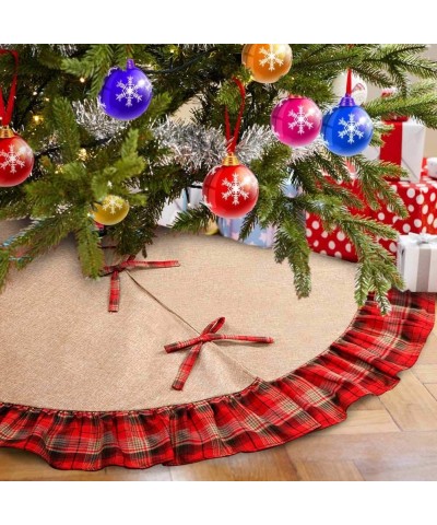 48inch Buffalo Plaid Christmas Tree Skirt Red and Black Edge- Burlap Tree Skirt for Holiday Christmas Decorations - C8186YOU2...