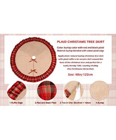 48inch Buffalo Plaid Christmas Tree Skirt Red and Black Edge- Burlap Tree Skirt for Holiday Christmas Decorations - C8186YOU2...