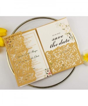 25 sets 250G Dark Gold Vintage Tri Fold Wedding Invitations Cards With Envelopes Inserts invites 5X7 for Wedding Bridal Showe...