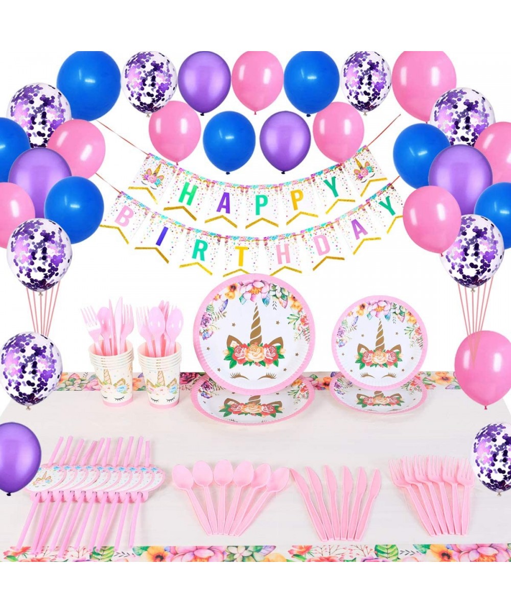 Unicorn Birthday Party Supplies Decorations Set- Serves 10- Unicorn Birthday Packs Includes Flatware- Spoons- Forks- Plates- ...