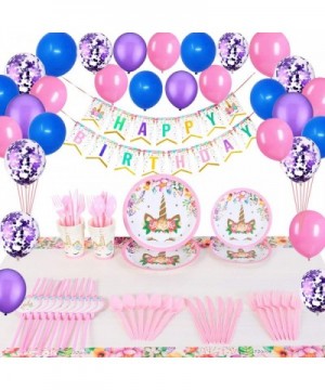 Unicorn Birthday Party Supplies Decorations Set- Serves 10- Unicorn Birthday Packs Includes Flatware- Spoons- Forks- Plates- ...