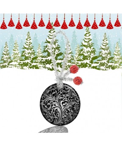 Custom Exquisite Round Porcelain Home Kitchen Christmas Tree Hanging Ornaments Festival Souvenirs (Black Floral Vine) - Black...