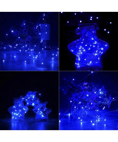 Set of 4 Mini Blue LED Fairy Lights Battery Operated Christmas Lights 20 ft 60 LEDs Copper Wire Twinkle Fairy Lights Chanukah...