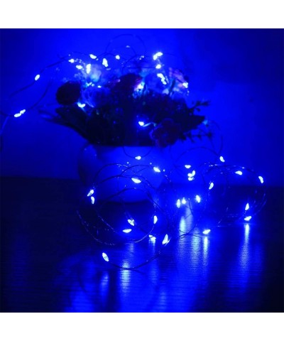 Set of 4 Mini Blue LED Fairy Lights Battery Operated Christmas Lights 20 ft 60 LEDs Copper Wire Twinkle Fairy Lights Chanukah...