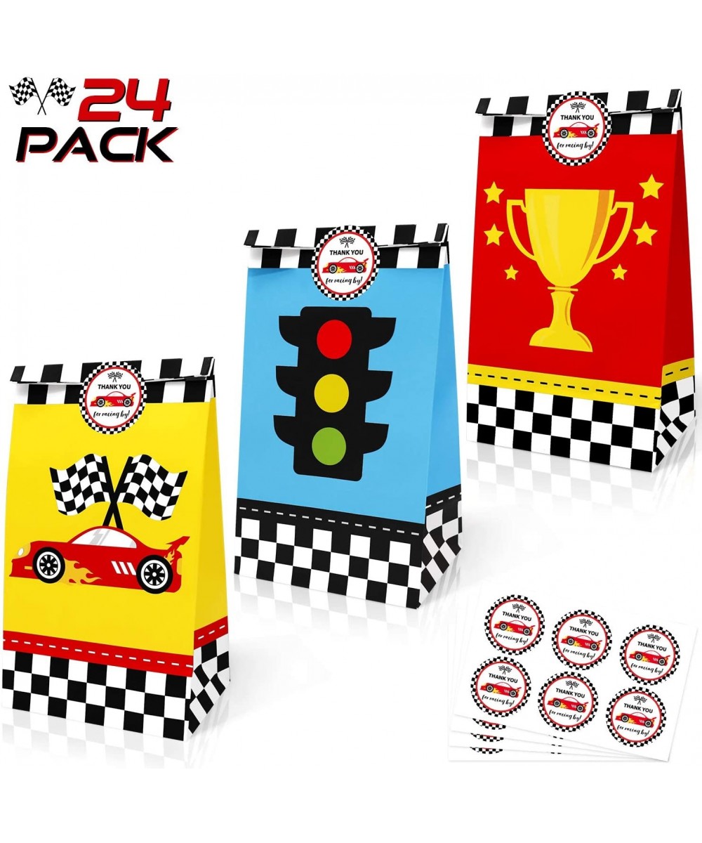 24 Pack Race Car Party Treat Bags with Thank You Stickers- Racing Pit Crew Goody Gift Bags for Let's Go Racing Party Supplies...