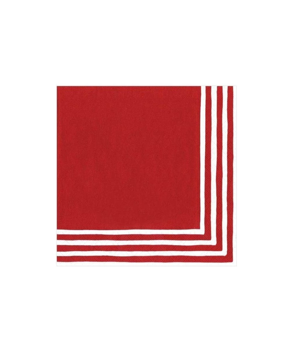 Border Stripe Paper Cocktail Napkins in Red - 20 Per Package - Red - CR117KZI7TL $5.83 Tableware