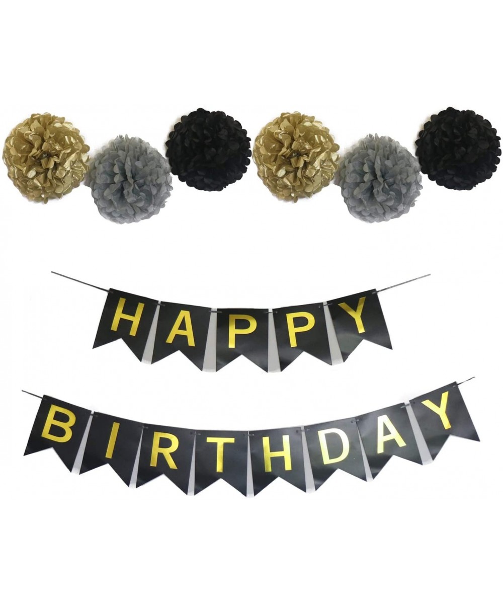 Birthday Decorations- Happy Birthday Banner Bunting with Tissue Paper Pom Poms Decor for Birthday Party Decorations - CW18KNI...