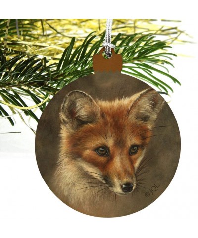 Red Fox Kit Portrait Wood Christmas Tree Holiday Ornament - CR18EGSK0KN $6.68 Ornaments
