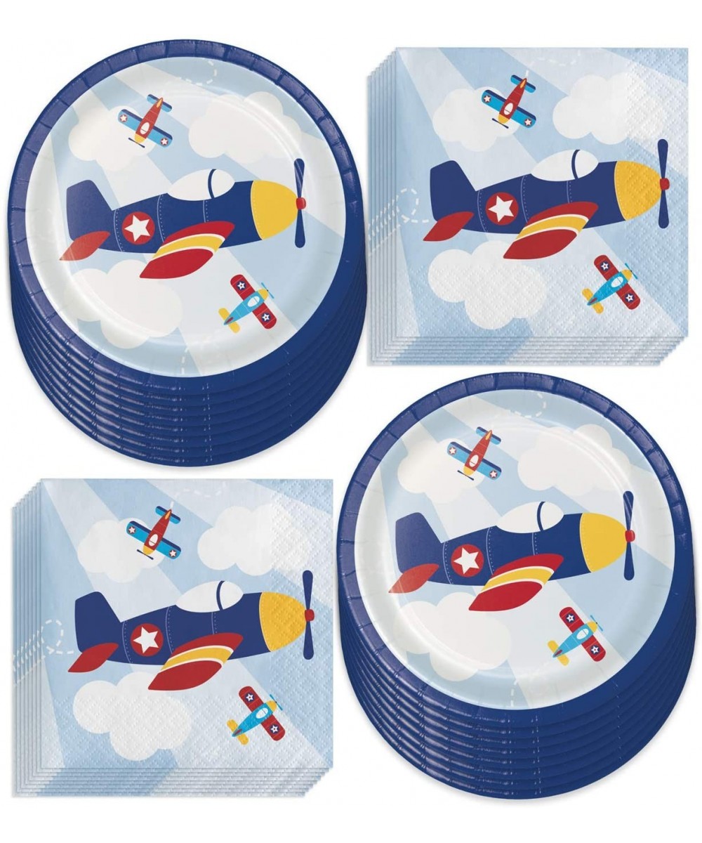 Airplane Party Supplies - Little Flyer Airplane Paper Dessert Plates and Beverage Napkins (Serves 16) - Little Flyer Airplane...