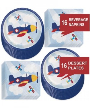 Airplane Party Supplies - Little Flyer Airplane Paper Dessert Plates and Beverage Napkins (Serves 16) - Little Flyer Airplane...
