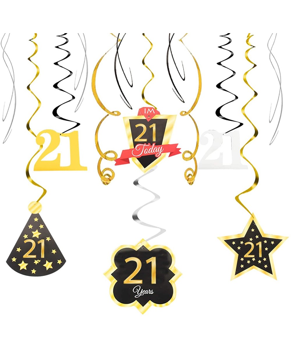 21 Birthday Decoration Happy 21st Birthday Party Silver Black Gold Foil Hanging Swirl Streamers I'm Twenty-one Years Old Toda...