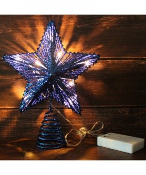 Blue Glittered 3D Tree Top Star with Warm White LED Lights and Timer for Christmas Ornaments and Holiday Seasonal Décor- 8 x ...