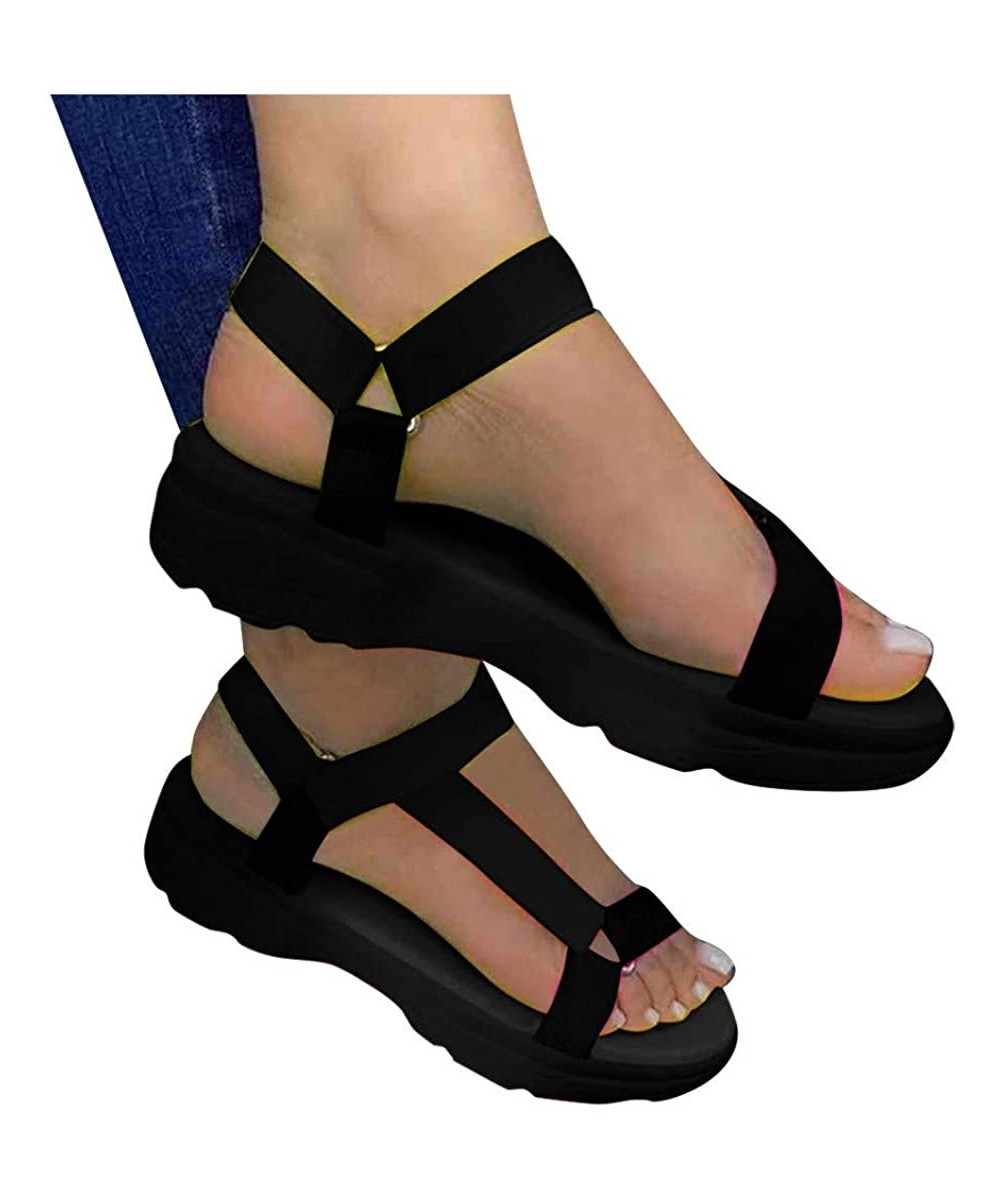 Platform Sandals for Women Rainbow Sandals Open Toe Ankle Strap Platform Flat Sandals Wedge Heel Colorblock Sandals - Za-blac...