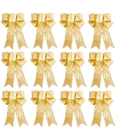 12 Pieces Glitter Christmas Bows Christmas Wreath Bow Christmas Tree Ornaments Bows for Christmas Party Decoration (Gold) - G...