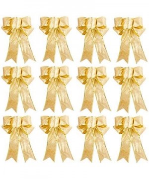 12 Pieces Glitter Christmas Bows Christmas Wreath Bow Christmas Tree Ornaments Bows for Christmas Party Decoration (Gold) - G...