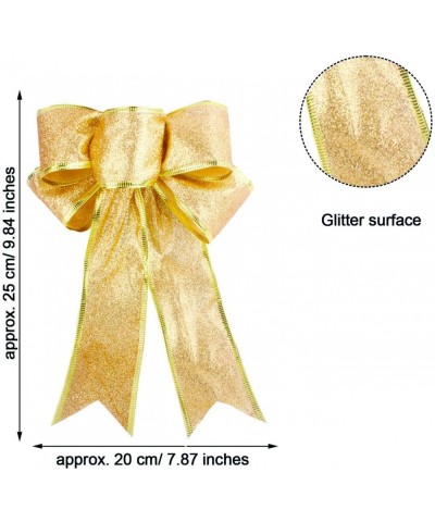 12 Pieces Glitter Christmas Bows Christmas Wreath Bow Christmas Tree Ornaments Bows for Christmas Party Decoration (Gold) - G...