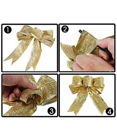 12 Pieces Glitter Christmas Bows Christmas Wreath Bow Christmas Tree Ornaments Bows for Christmas Party Decoration (Gold) - G...