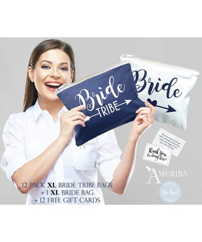 12 Pack Set + 1 Bride Bag - XL Natural Cotton Canvas Makeup Bag- Bridesmaids Gifts for The Bachelorette Party or Bridal Showe...