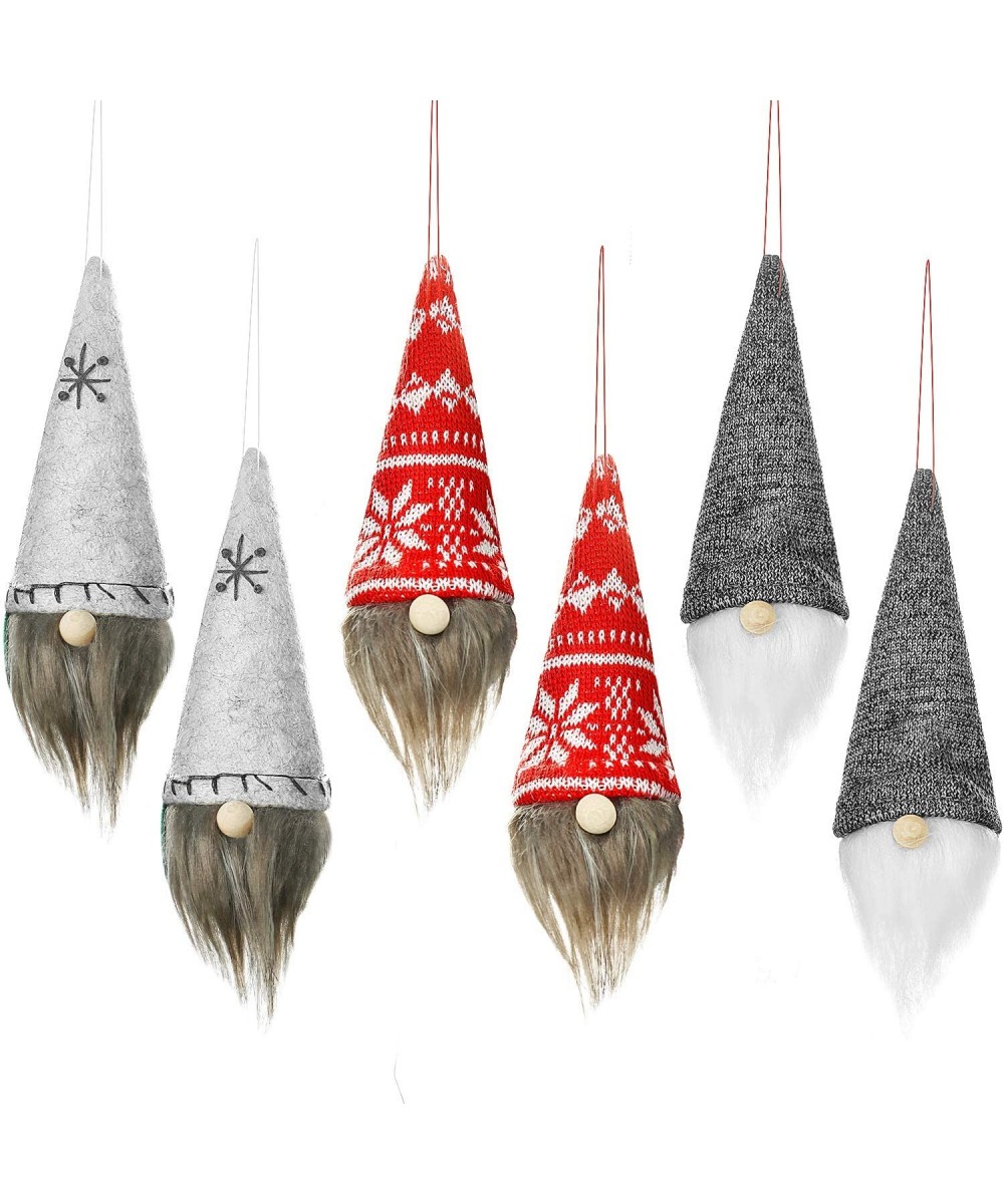 6 Pieces Swedish Christmas Ornaments Plush Scandinavian Gnome Tomte Xmas Santa Ornaments Handmade Table Decoration for Christ...