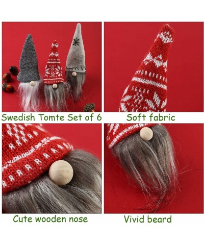 6 Pieces Swedish Christmas Ornaments Plush Scandinavian Gnome Tomte Xmas Santa Ornaments Handmade Table Decoration for Christ...