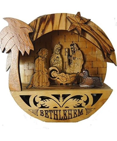 Small Olivewood Olive Wood Round Laser Nativity Scene Spiritual Gift NAT001 Certificate Holy Land - CS11LM3RBWL $8.57 Nativity