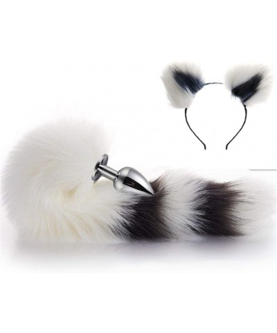 White & Gray Color Interval Three Sizes Fluffy Faux Fox Tail & Cat Ears Headband Charms Role Play Costume Party Cosplay Prop ...