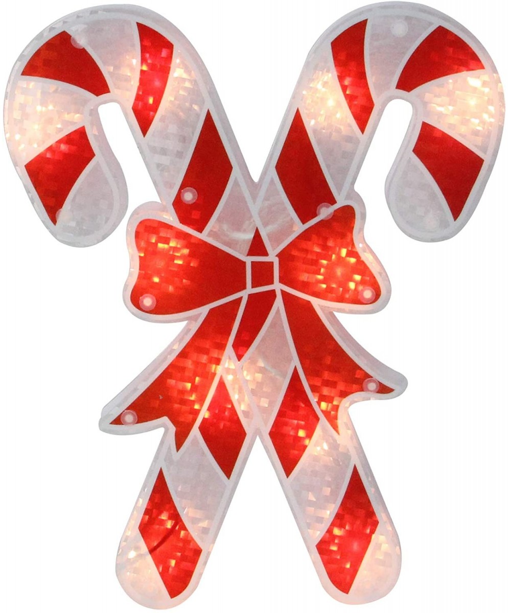 12" Lighted Red and White Holographic Candy Cane Christmas Window Silhouette Decor - C418HXAXEIW $14.53 Outdoor String Lights