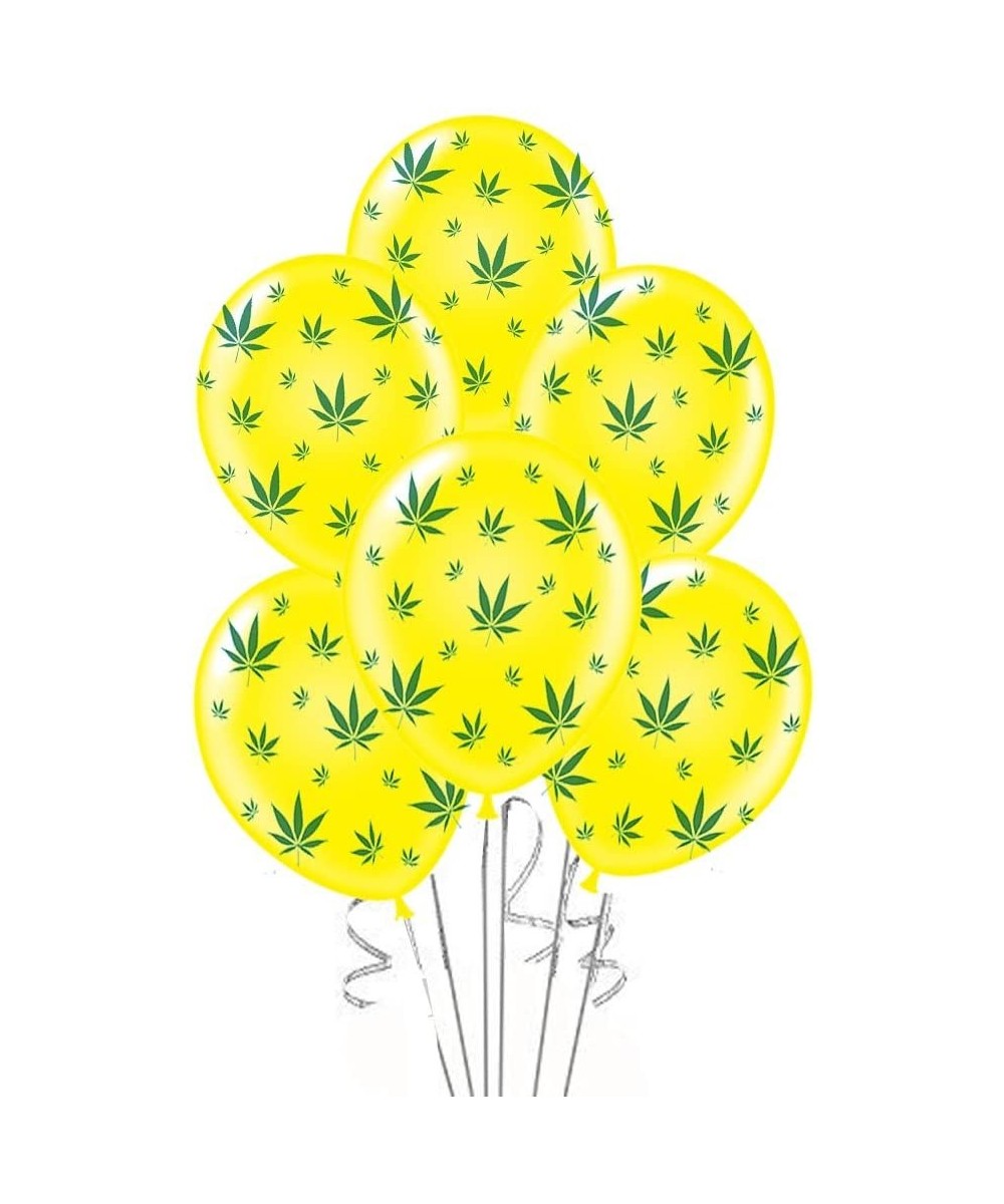 Marijuana Balloons Party-TEX 11in Premium Yellow with All-Over Print Green Marijuana Leaves Pkg/50 - White and Purple - CJ12L...