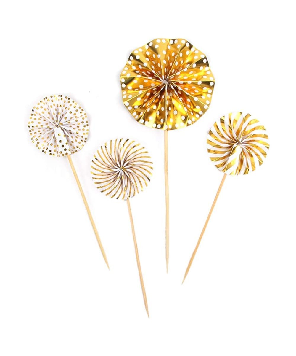 4Pcs Origami Fan Sun Flower Shape Cake Toppers Glitter Cardstock Topper-Cupcake Toppers-Cake Topper Flag Birthday Party Decor...