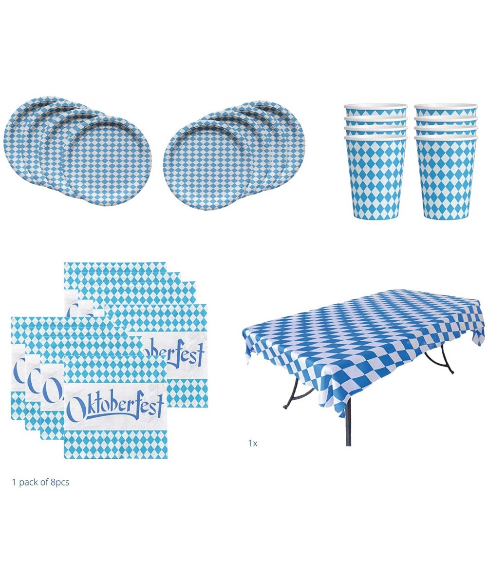 Basic All-in-One Oktoberfest Party Pack Bundle for 16 Settings with Bavarian Decoration Deli Tableclothe- Paper Plates- Cups ...