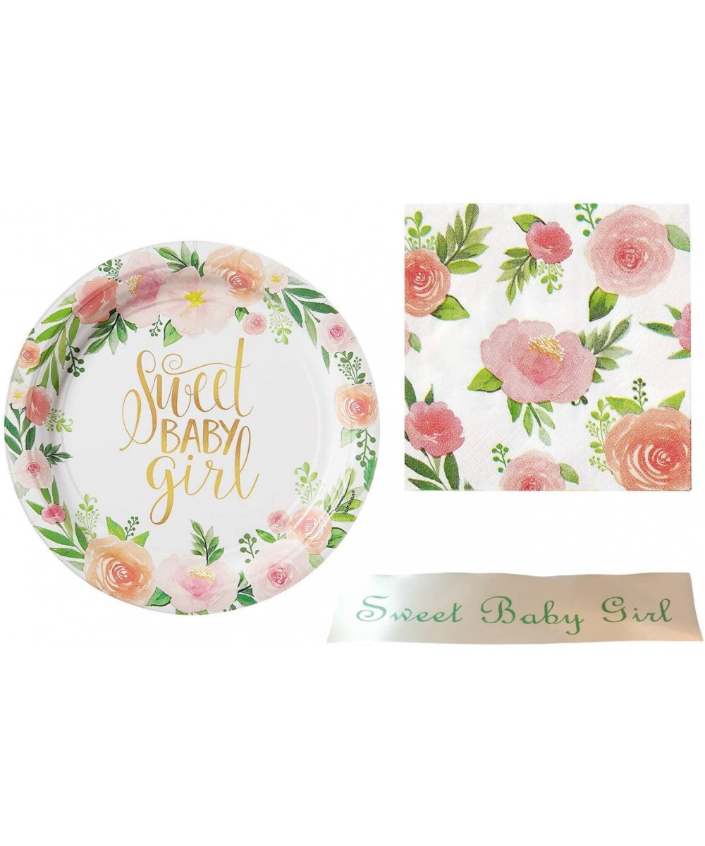 Sweet Baby Girl Baby Shower Pink Floral Dessert Size Party Supply Bundle with Bonus Printed Ribbon - C818RQDHZXK $10.72 Party...