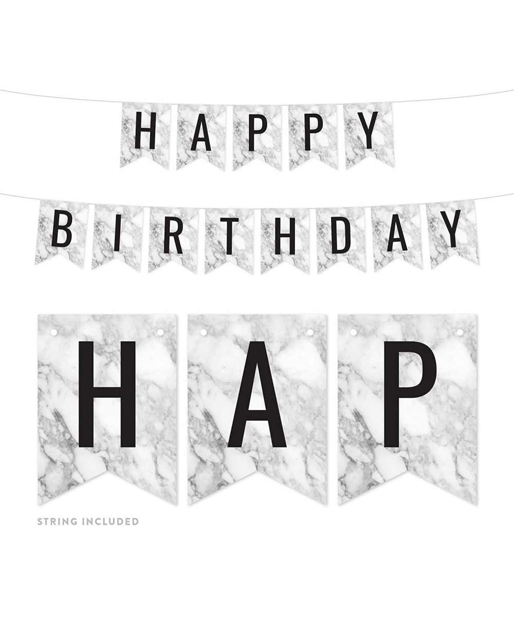 Gray Marble Birthday Party Banner Decorations- Happy Birthday- Approx 5-Feet- 1-Set- Wedding Bridal Shower Bachelorette Birth...