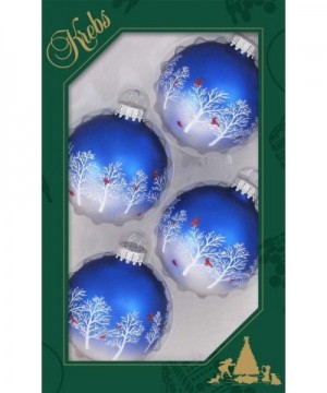 Made in The USA Designer Seamless Bi-Color Royal Velvet/Silver Pearl 2 5/8" Glass Ball Ornaments with Trees & Cardinals- 4 Pi...