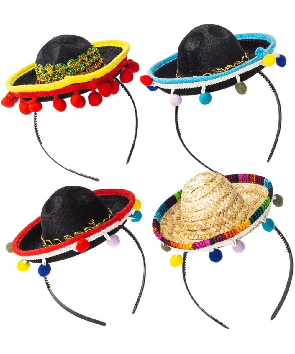 4 Pack Fiesta Headband Mini Mexican Headband Hat Straw Sombrero Hat Fiesta Party Hats for Fiesta Birthday Party Cinco de Mayo...