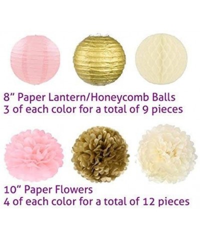 22 Pcs Mixed Pink- Gold & Ivory Party Decorations By Epique Occasions-Set Of Hanging Tissue Paper Flower Pom Poms- Lanterns &...